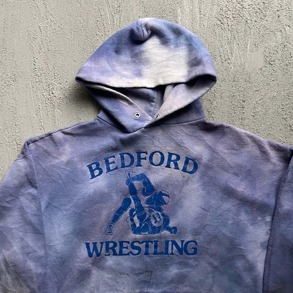 Vintage Bedford Wrestling Hoodie Mens XL Purple 1990s Tie Dye - Picture 3 of 14